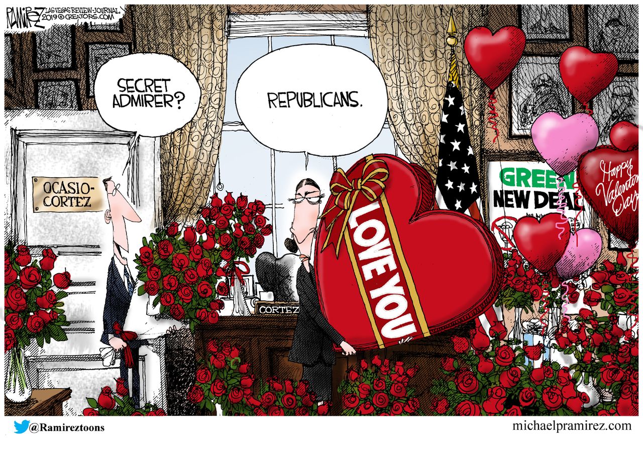 Political Cartoon U.S. AOC valentines day republican admirers