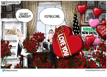 Political Cartoon U.S. AOC valentines day republican admirers