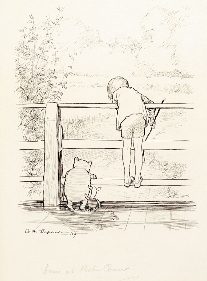 Winnie The Pooh - E. H. Shepard “For a long time they looked at the river beneath them…” Original ink drawing, signed, 1929 Estimate: £60,000-80,000