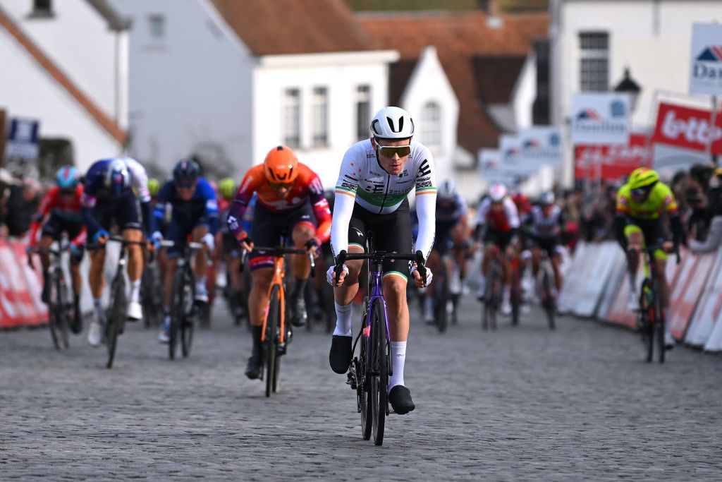 NOKERE BELGIUM MARCH 15 Rory Townsend of Ireland and Team Bolton Equities Black Spoke competes during the 77th Danilith Nokere Koerse 2023 Mens Elite a 1936km one day race from Deinze to Nokere DanilithNokereKoerse on March 15 2023 in Deinze Belgium Photo by Luc ClaessenGetty Images