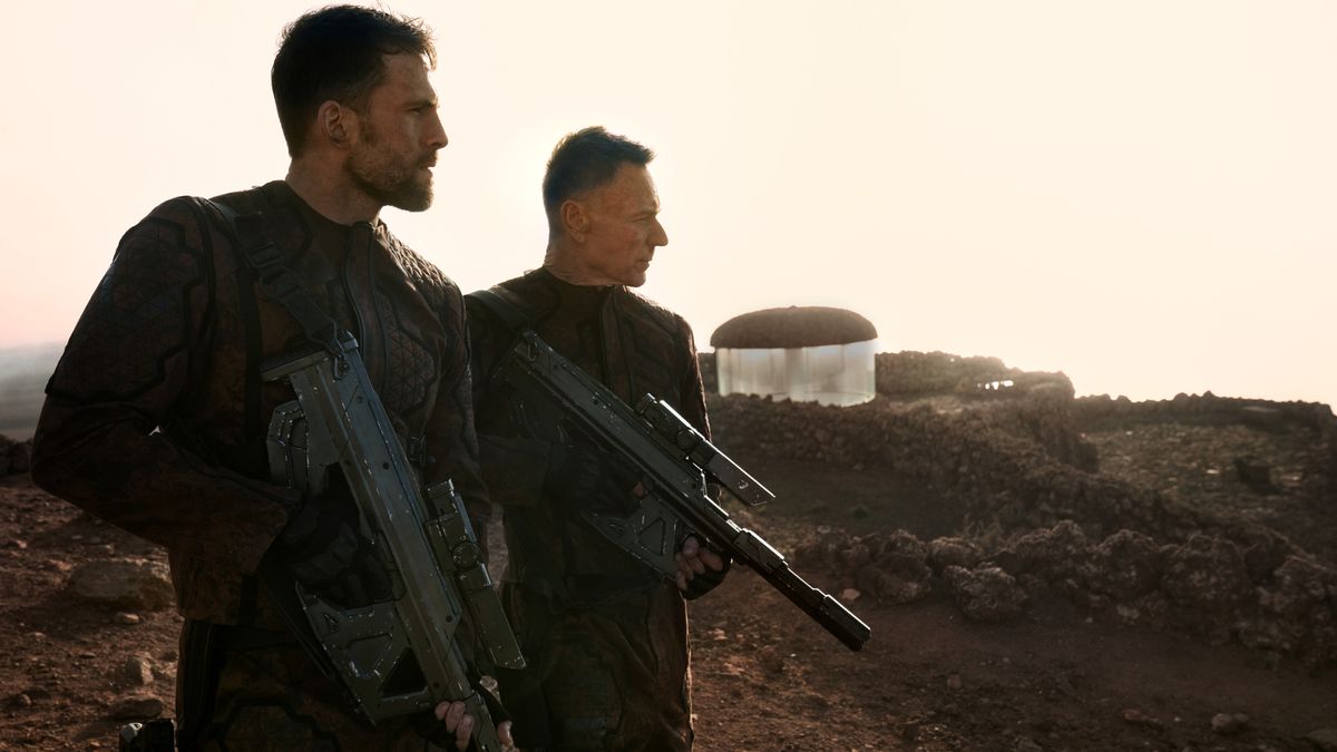 Two soldiers with guns in Foundation season 2