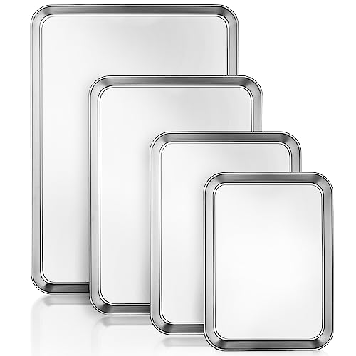 Baking Tray Set of 4, Essentials Stainless Steel Oven Tray Sets, Easy Cleaning Rectangle Sheet Oven Tray for Baking Cooking, Non Toxic, Rust Free, Dishwasher Safe (large Size)