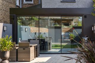Outside view of an IDSystems glazed door with patio