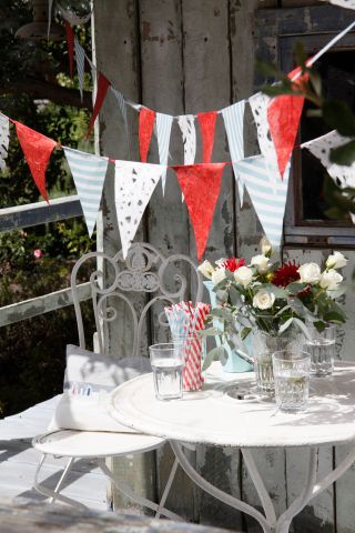 bunting over an outdoor table