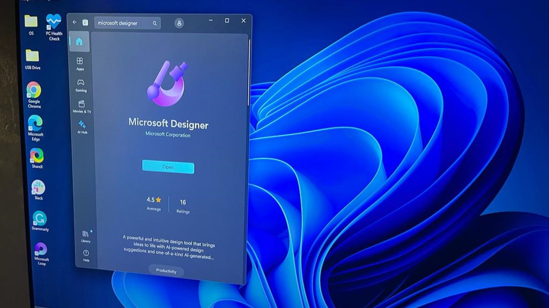 Microsoft Designer app on the Microsoft Store