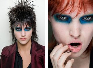 Punk hairstyle and bold heavy make-up