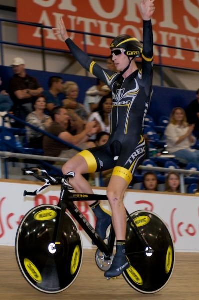 Taylor Phinney (Trek Livestrong) celebrates his victory in the Pursuit.