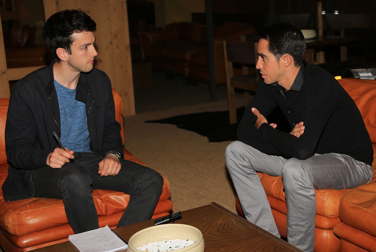 Alberto Contador meets the press.