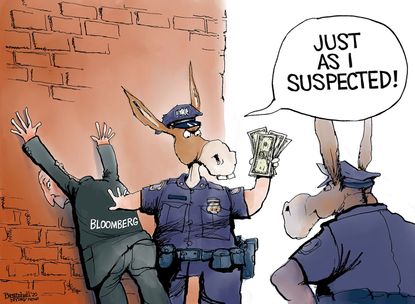 Political Cartoon U.S. Michael Bloomberg Democrats policing money stop and frisk