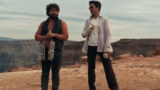 Zack Galifianakis and Robert Downey Jr. standing together near the Grand Canyon in Due Date.