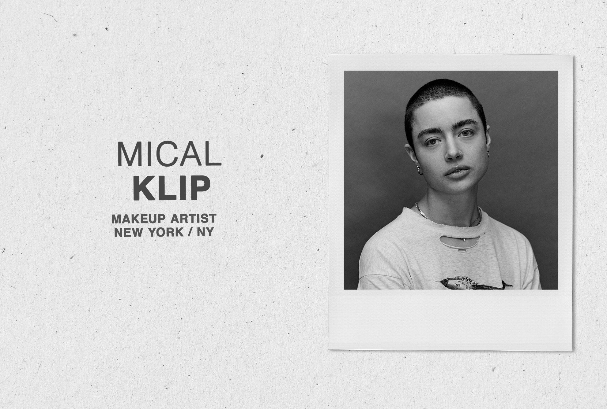 An image of New York-based makeup artist Mical Klip with a black and white filter.