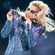 Lady Gaga performing at the Super Bowl in 2017