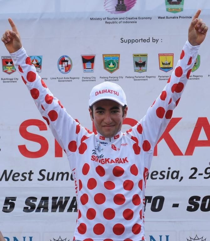 Amir Kolahdozhagh (TPT) in the climber's jersey at the Tour de Singkarak