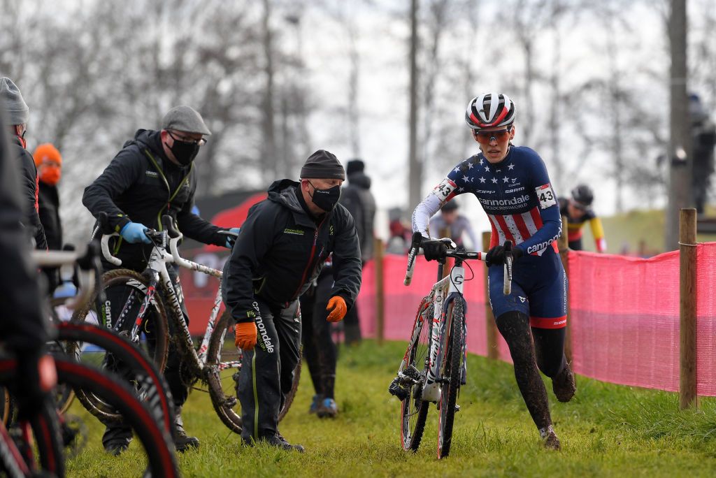 OVERIJSE BELGIUM JANUARY 24 Clara Honsinger of The United States Mechanics during the 61st Druivencross World Cup 2021 Womens Elite UCICX CXWorldCup Ostend2021 on January 24 2021 in Overijse Belgium Photo by Luc ClaessenGetty Images