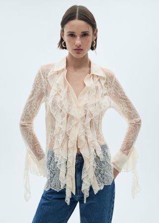 Ruffled Guipure Shirt - Women | Mango Usa