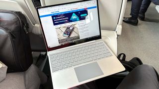 Surface Laptop Go 2 on a cramped UK train