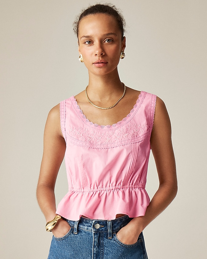 Flutter-Hem Tank in Cotton Poplin