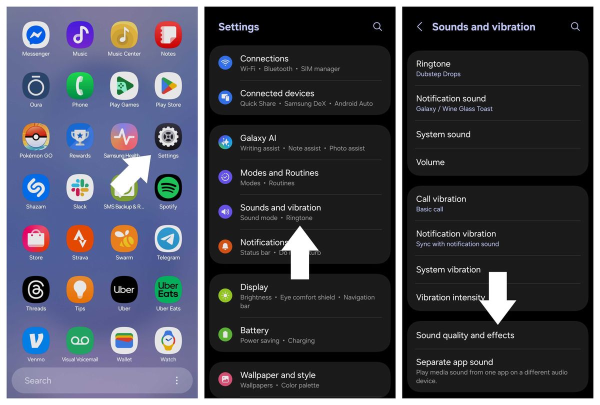 App audio settings on the Galaxy S25