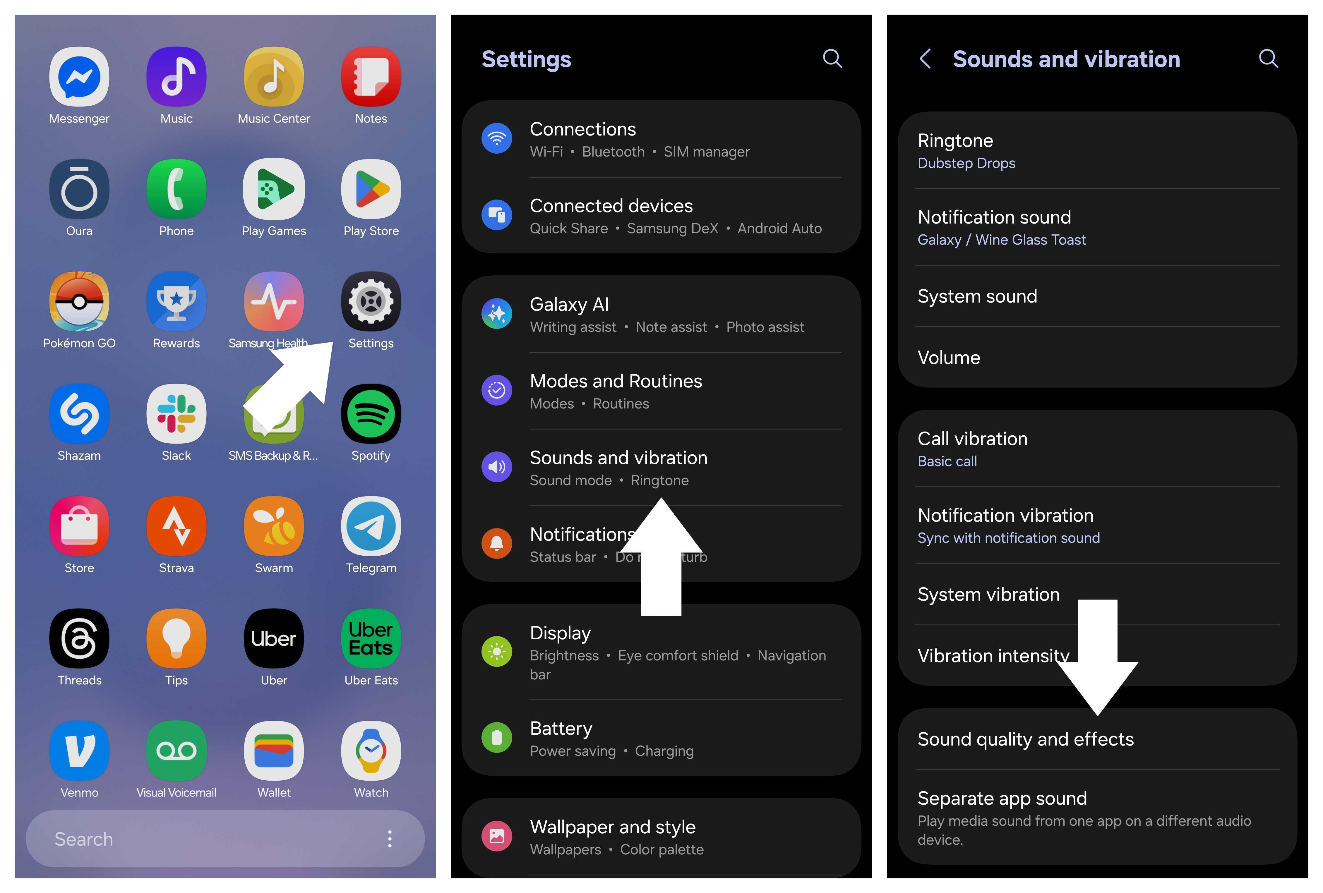 App audio settings on the Galaxy S25