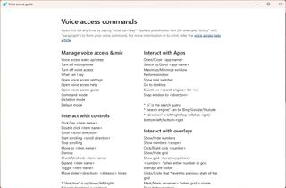 Voice Access commands