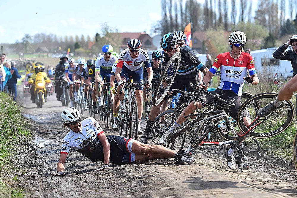 Fabian Cancellara (Trek Factory Racing) takes an unfortunate crash at Paris-Roubaix