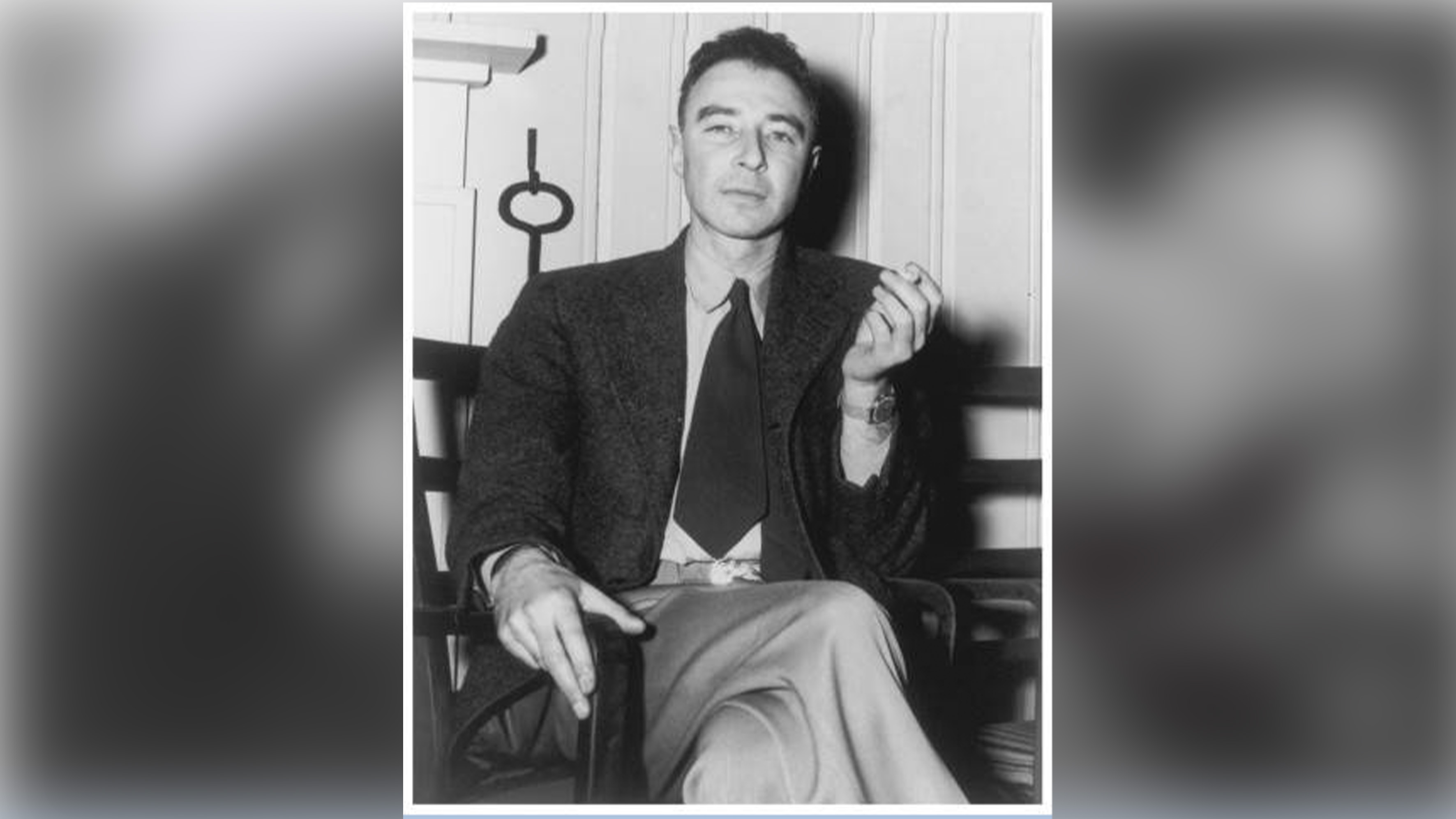 Portrait of J. Robert Oppenheimer.