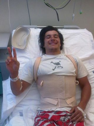 Portuguese National Downhill Champion Emanuel Pombo recovers in the hospital after a crash at the Val di Sole World Cup