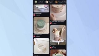 Screenshot of Pinterest cakes 