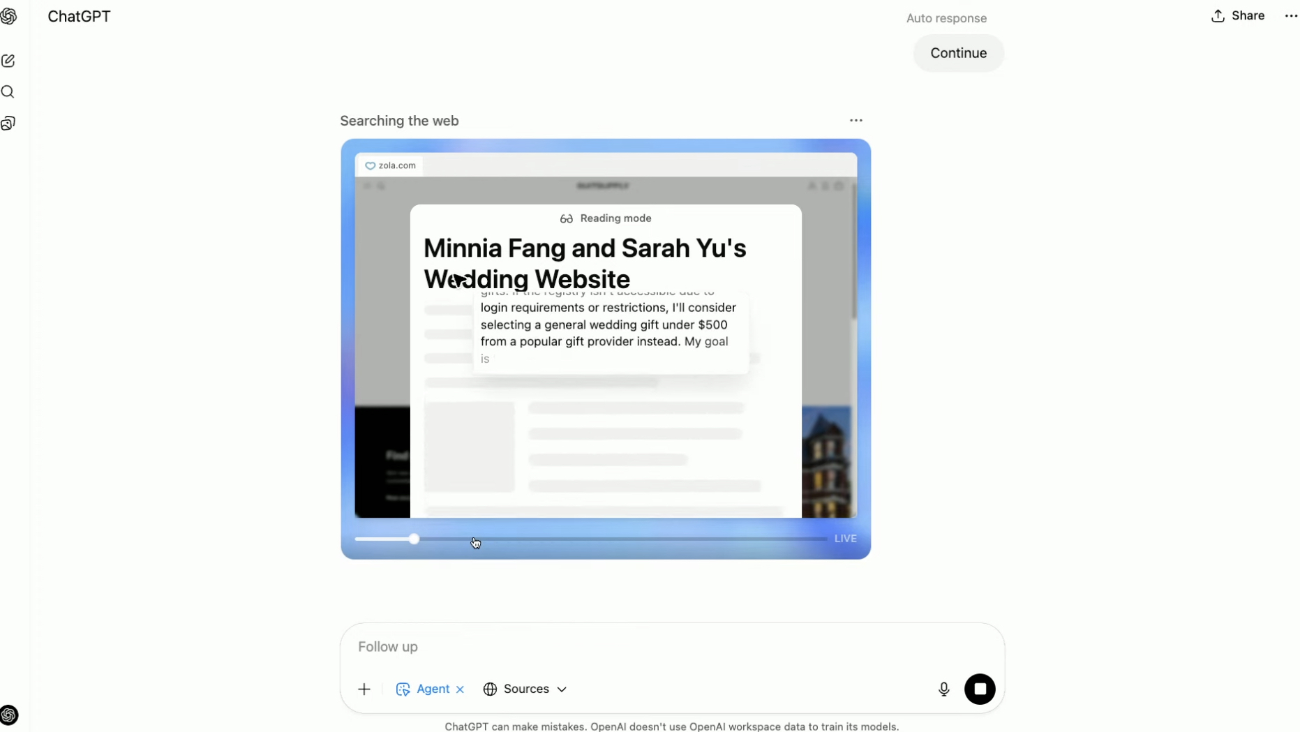 ChatGPT Agent is planning a wedding
