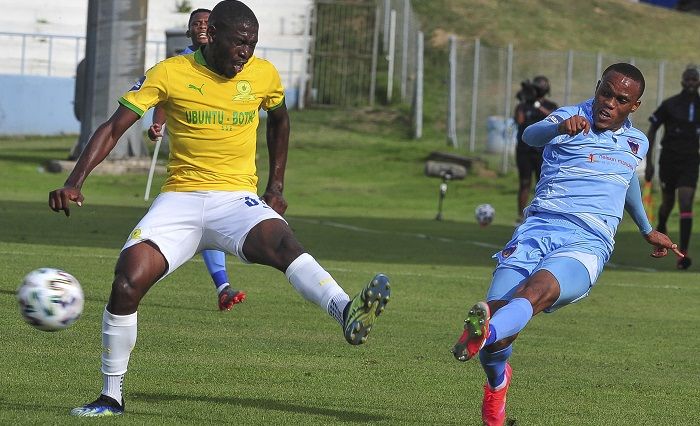 Riaan Hanamub of Chippa United and Aubrey Modiba of Mamleodi Sundowns 