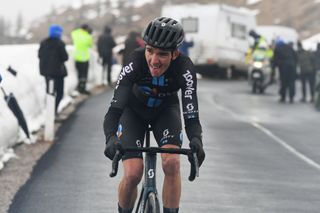 CORTINA DAMPEZZO ITALY MAY 24 Romain Bardet of France and Team DSM passing through Passo Giau 2233m during the 104th Giro dItalia 2021 Stage 16 a 153km stage shortened due to bad weather conditions from Sacile to Cortina dAmpezzo 1210m Snow girodiitalia Giro on May 24 2021 in Cortina dAmpezzo Italy Photo by Tim de WaeleGetty Images