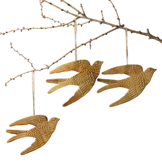 Golden Bird Ornaments, Set of 3