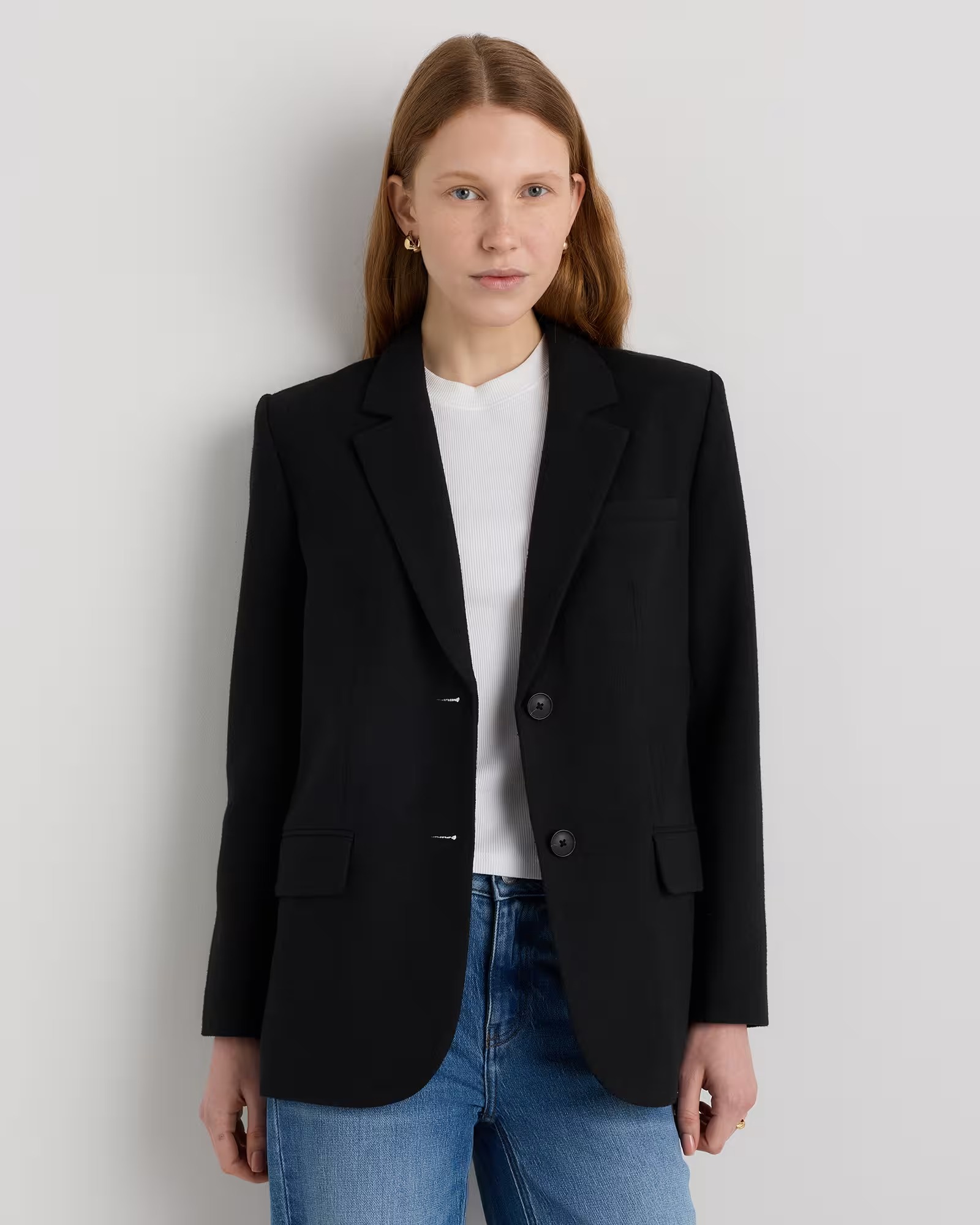 Italian Wool Oversized Blazer in Black