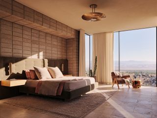 bedroom with californian desert view at Desert Palisades house
