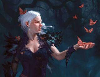 Fantasy art portrait of a woman surrounded by butterflies