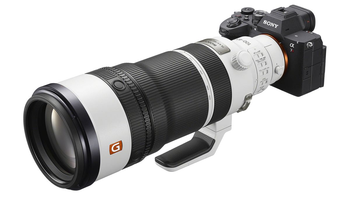 Sony FE 100-400mm f/4.5 GM OSS against a white background
