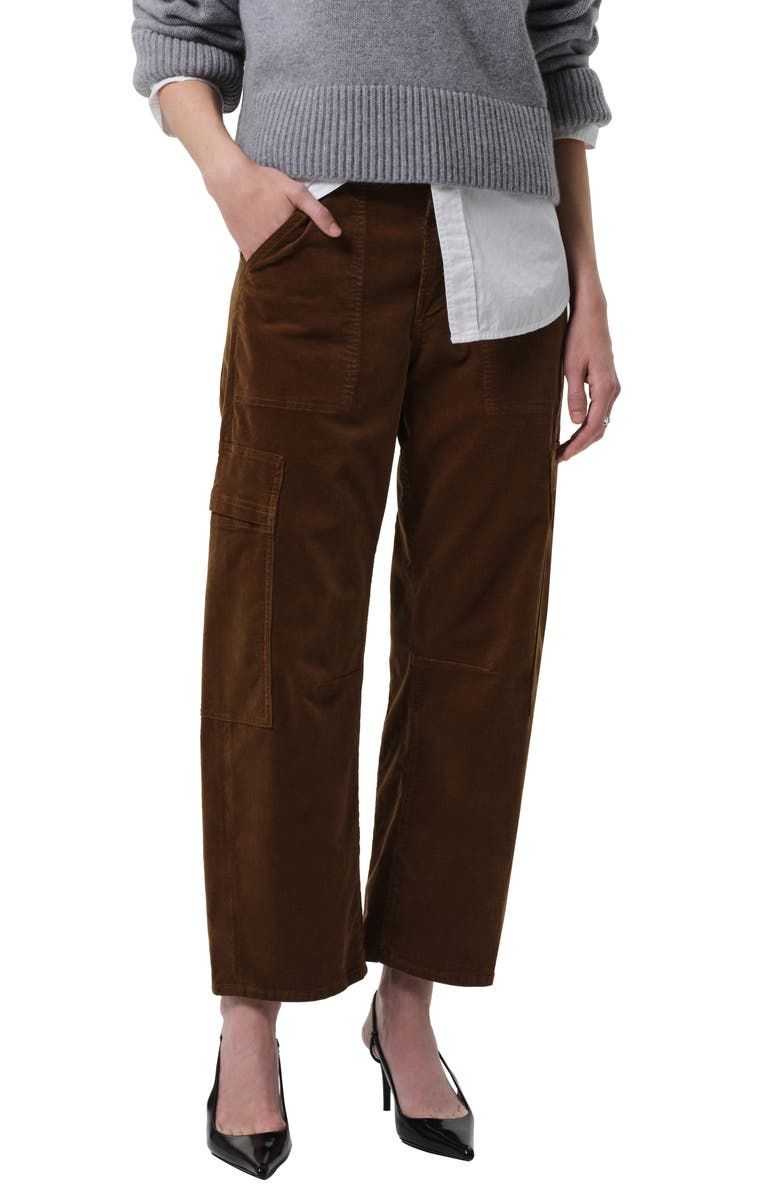 Marcelle Low Rise Barrel Corduroy Cargo Pants