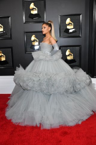 Ariana Grande in a Disney princess style dress.