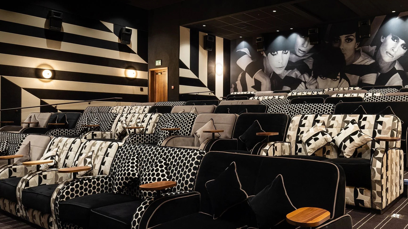 black and white seating inside the Everyman cinema in Edinburgh
