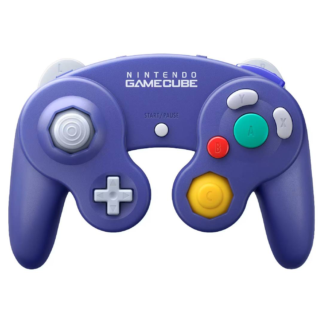 Nintendo GameCube controller for Switch 2 in purple with white backdrop.