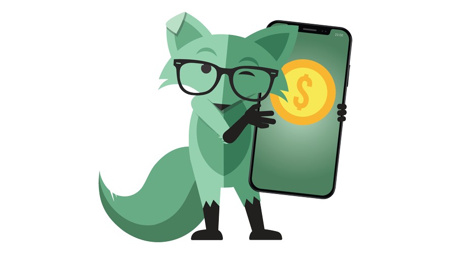 Cartoon of fox carrying phone