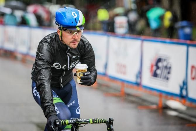 Some riders had the right idea to keep warm before the start