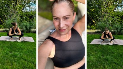 Writer Anna trying yoga squats every day at home in her garden