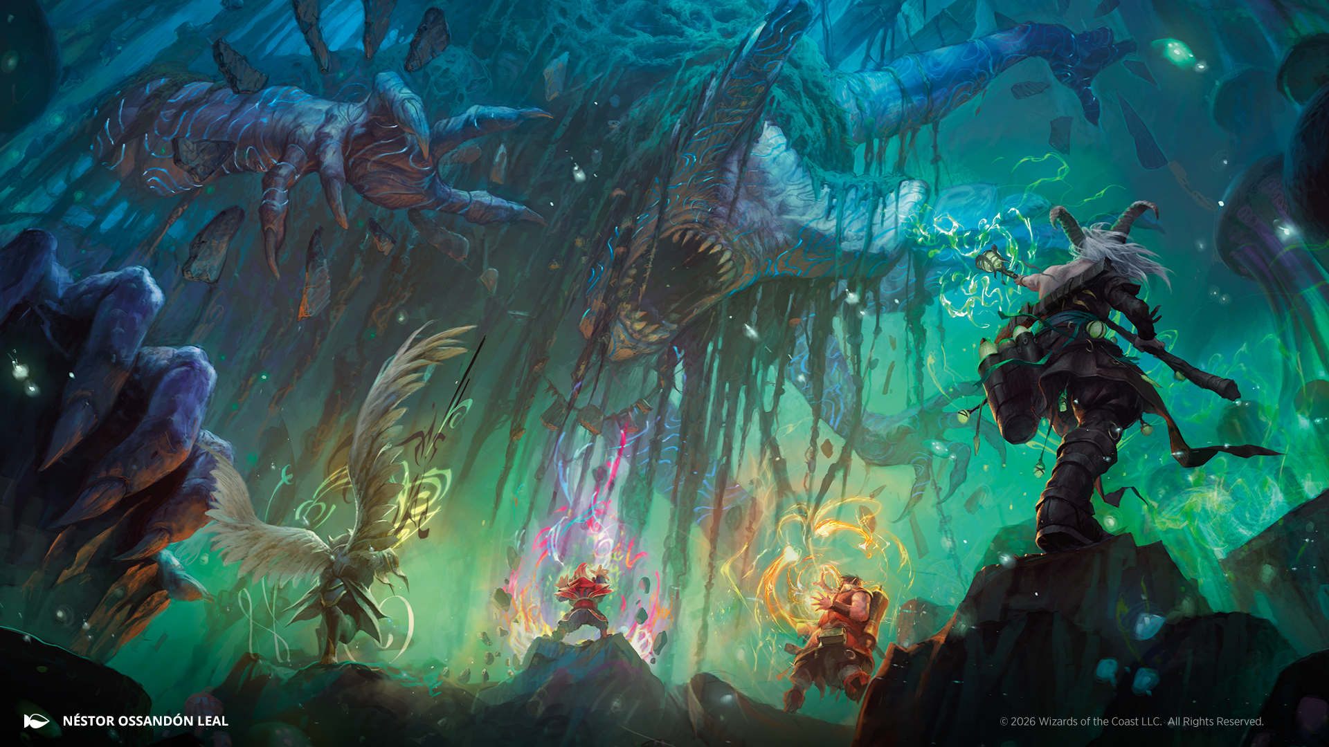 A monster roars at a collection of adventurers