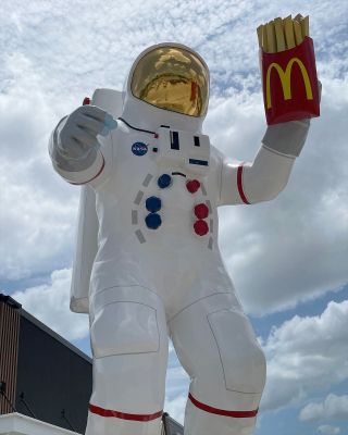 The new Apollo astronaut statue at the McDonald's restaurant in Nassau Bay, Texas, was installed on Monday, July 19, 2022, just two days before the 53rd anniversary of the Apollo 11 first moon landing.