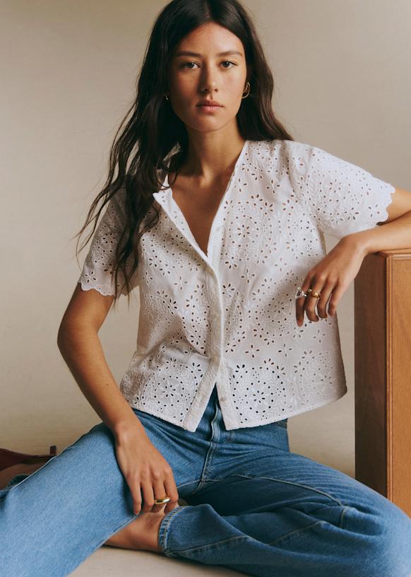 Manon Shirt - Embroidered Ecru - Organic Cotton - Textile Made From Organic Fibers - S&amp;eacute;zane