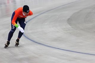 Unidentified runner at the speed skating competition of Essent ISU European Speed Skating Championships 2012, January 6, Budapest, Hungary.