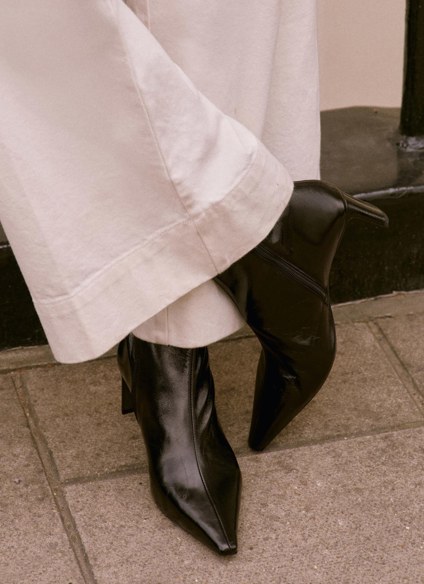 Macy Black Mid Heel Ankle Boots