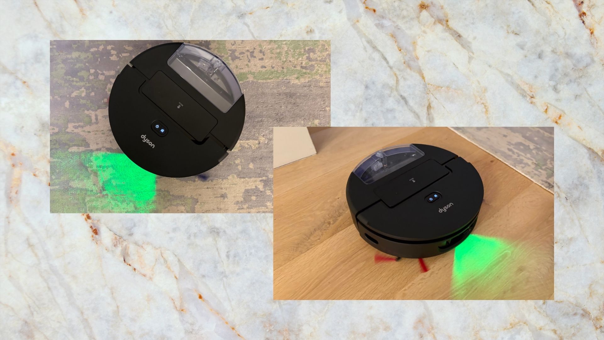 Two images of the Dyson Spot+Scrub AI Robot Vacuum Cleaner 