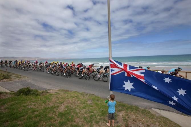 An Australian flag flapping in the breeze down at Aldinga Beach